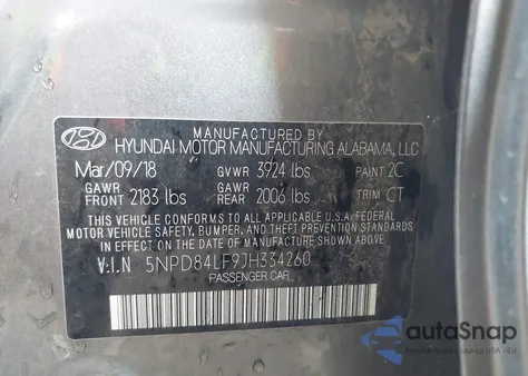 2018 Hyundai Elantra Value Edition z USA, uszkodzony, nr VIN 5NPD84LF9JH334260